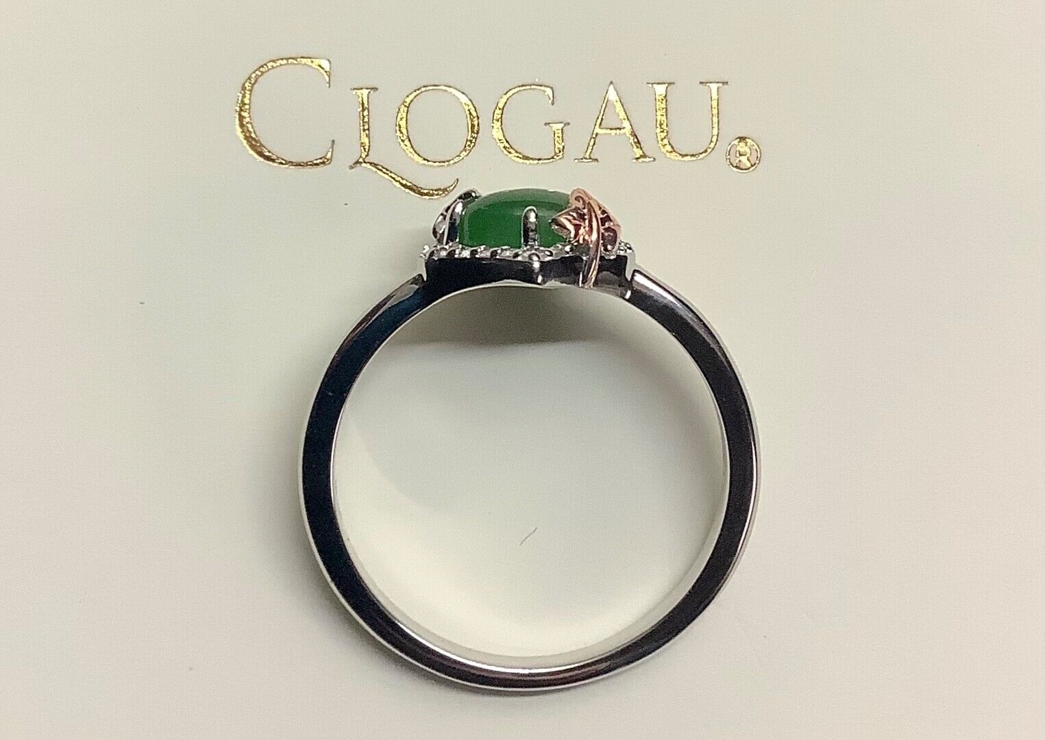 Clogau Ivy Leaves green jasper and white topaz ring size R silver and rose gold