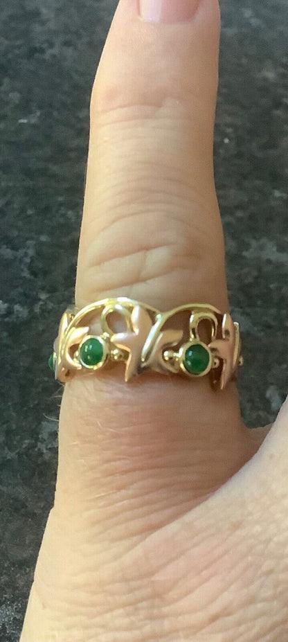 Clogau 9ct Emerald cabochon Lady of Caerphilly ivy ring N yellow & rose gold