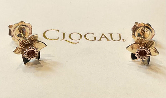 Clogau 9ct Welsh Daffodil smooth petal earrings yellow and rose gold