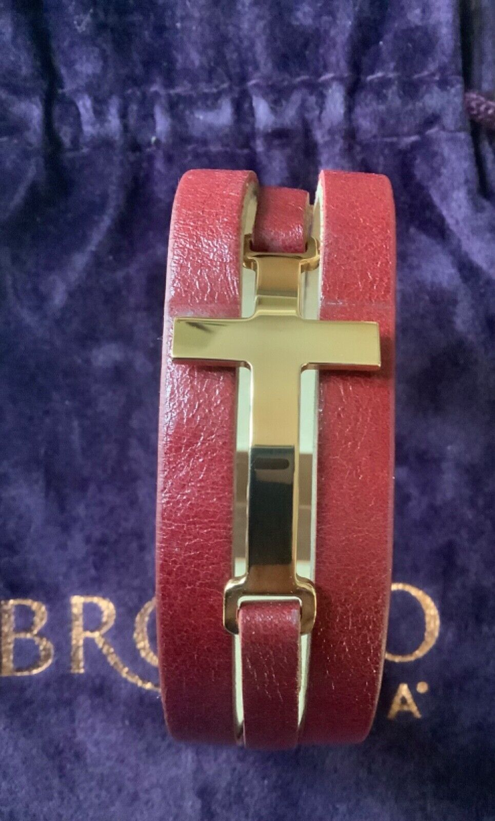 BRONZE MILOR ITALY red leather cross bracelet magnetic clasp