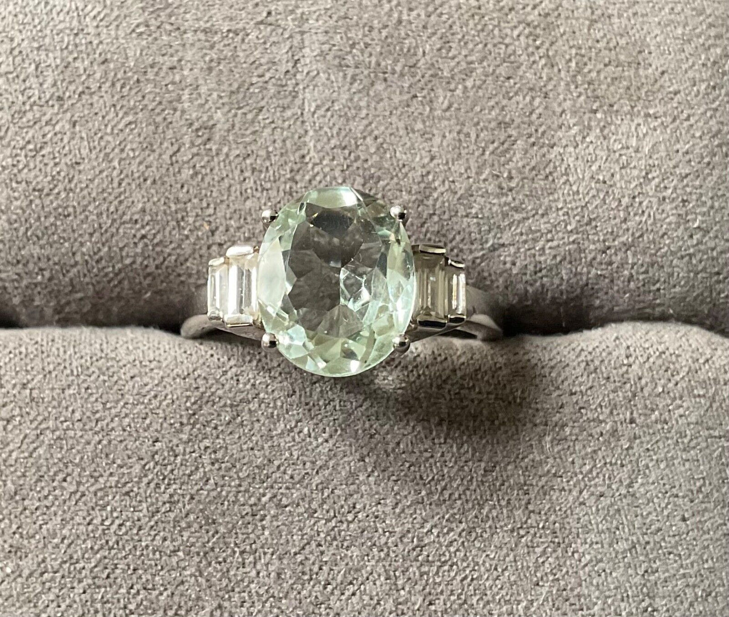 925 Green Amethyst & Zircon oval and baguette cut ring P1/2 sterling silver
