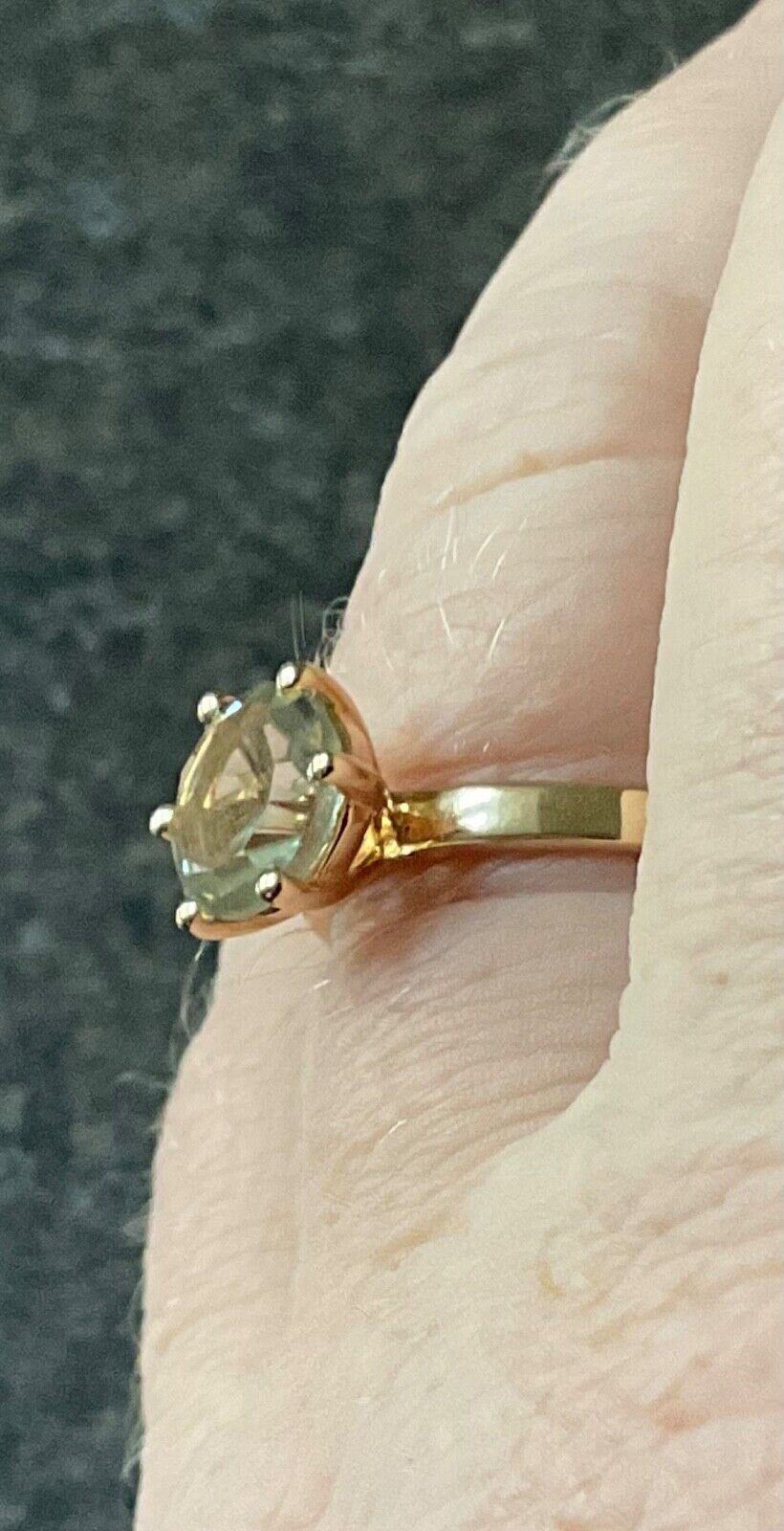 Green Amethyst gold overlay silver fancy cut solitare ring size P1/2 925
