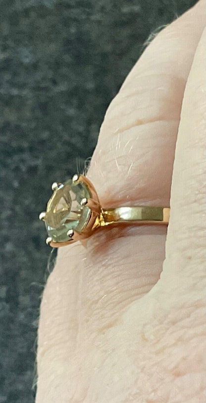 Green Amethyst gold overlay silver fancy cut solitare ring size P1/2 925