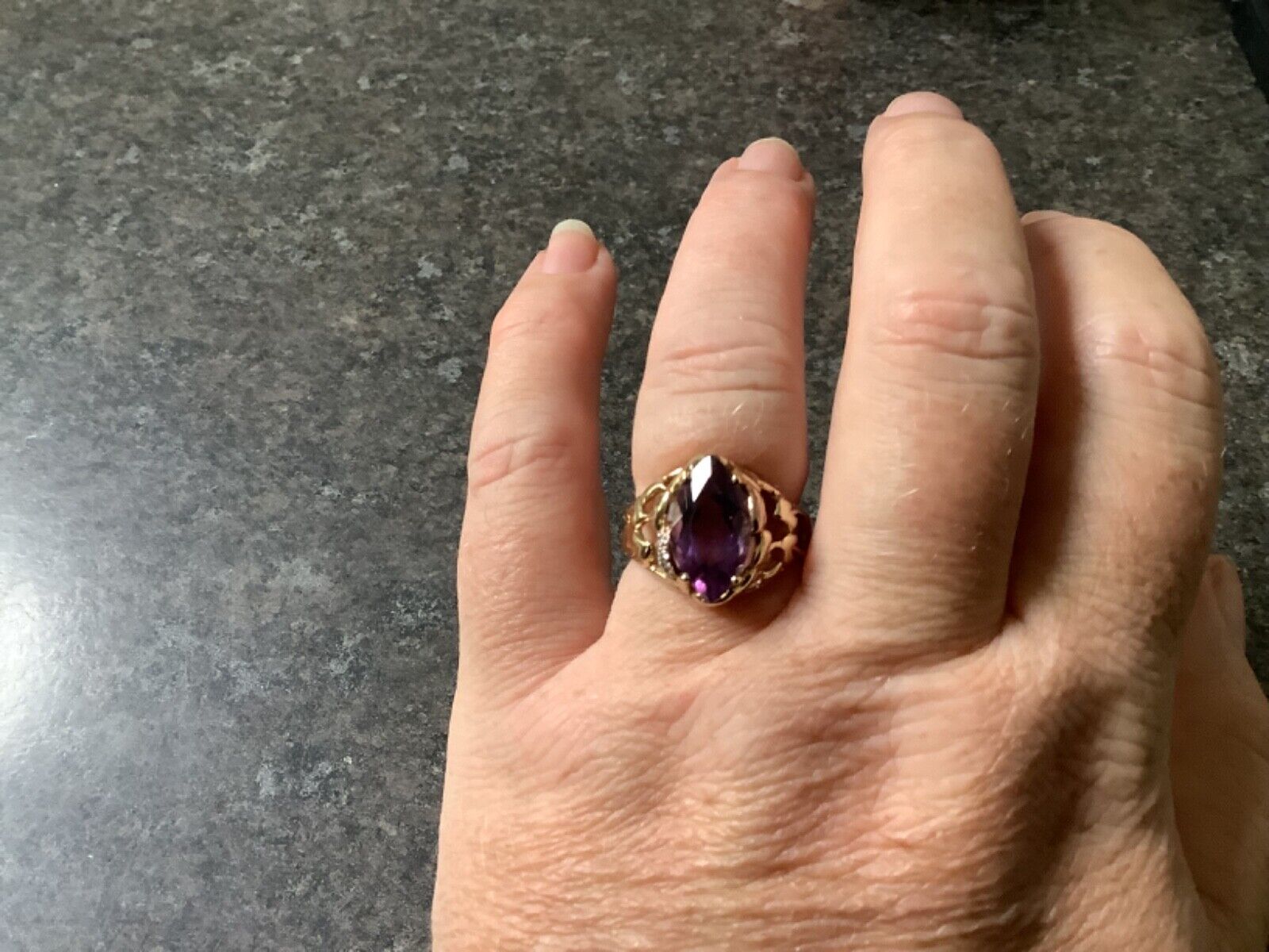Clogau 9ct Ar Dan Amethyst and Diamond Tree of Life ring P yellow & rose gold