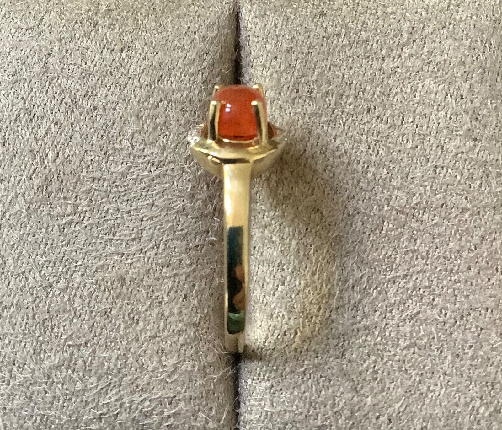 9ct fire opal cabochon and diamond ring size N1/2 yellow gold hallmarked