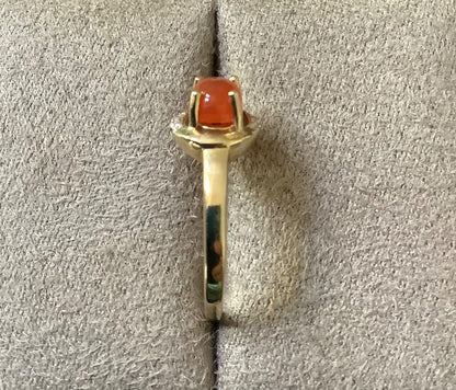 9ct fire opal cabochon and diamond ring size N1/2 yellow gold hallmarked