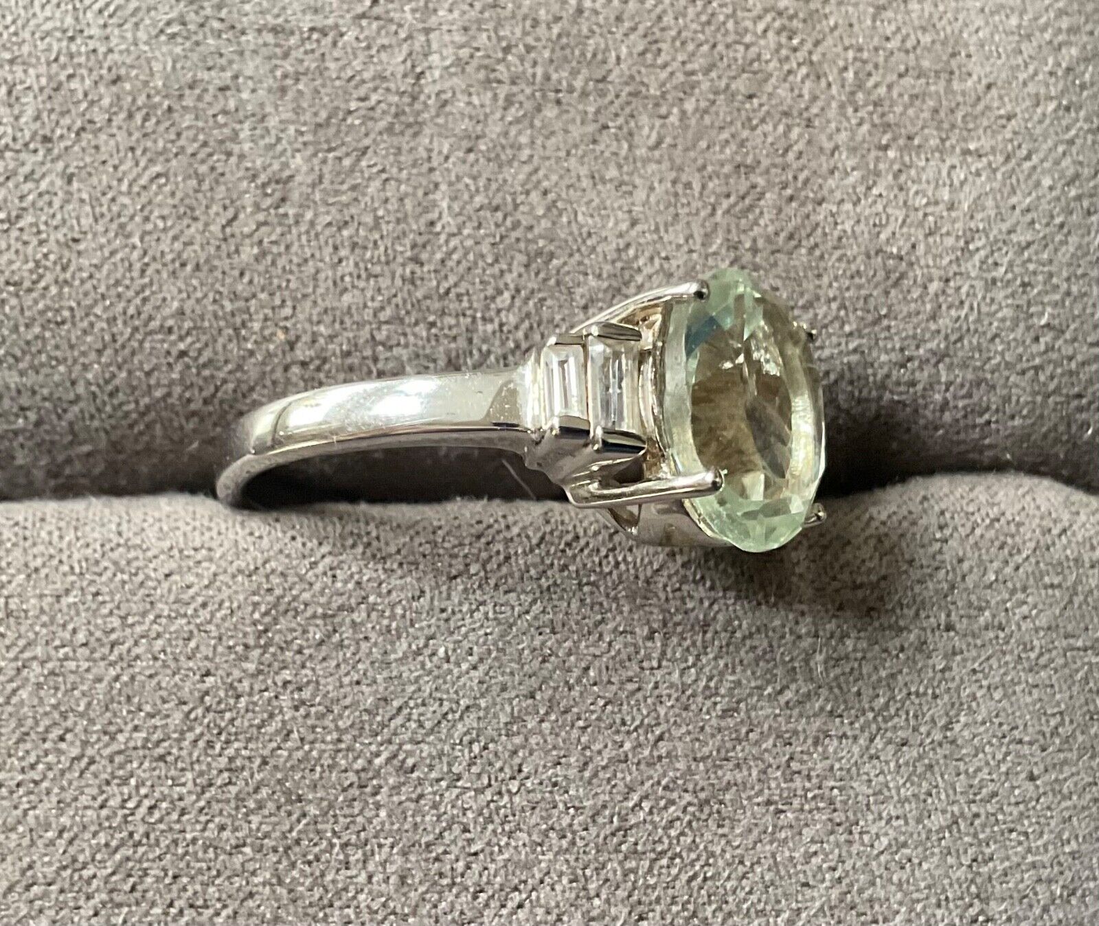925 Green Amethyst & Zircon oval and baguette cut ring P1/2 sterling silver