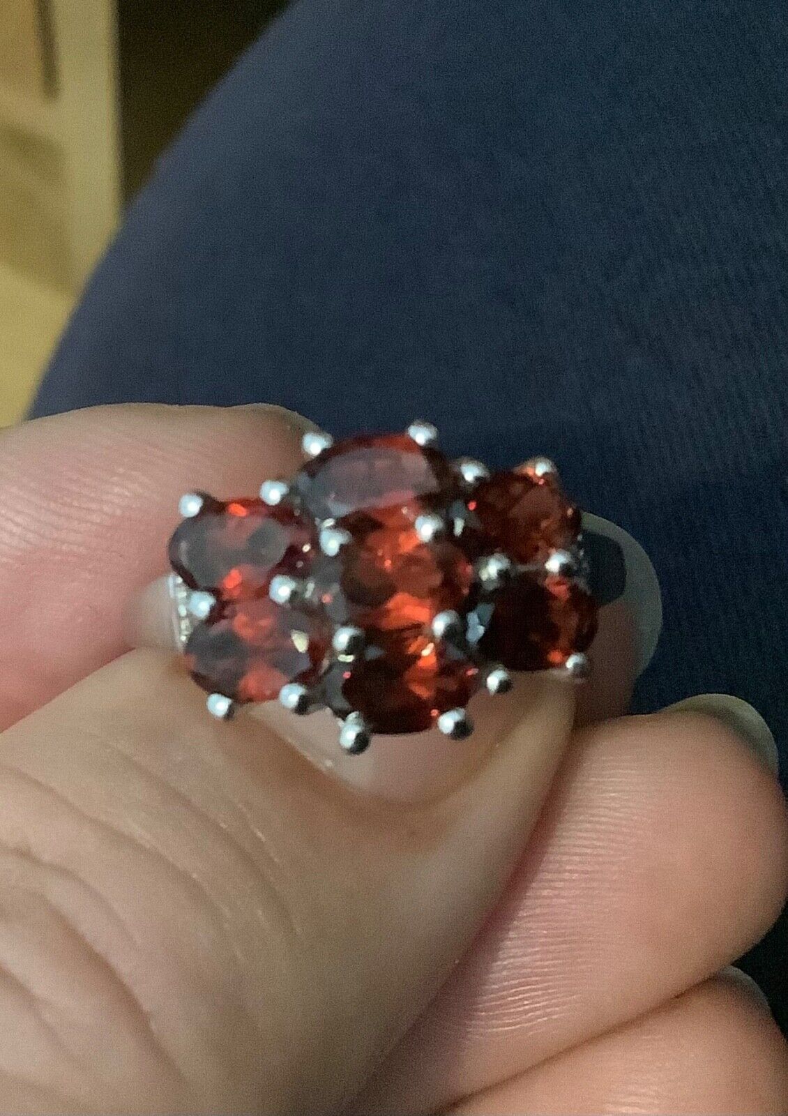 925 garnet and diamond silver cluster ring size R1/2