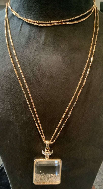 FRANK USHER perfume bottle crystal filled necklace bracelet & earrings set gold
