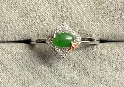 Clogau Ivy Leaves green jasper and white topaz ring size Q silver and rose gold