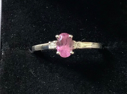 9ct Pink Cuprian Tourmaline and diamond ring size N-N1/2 white gold certificate