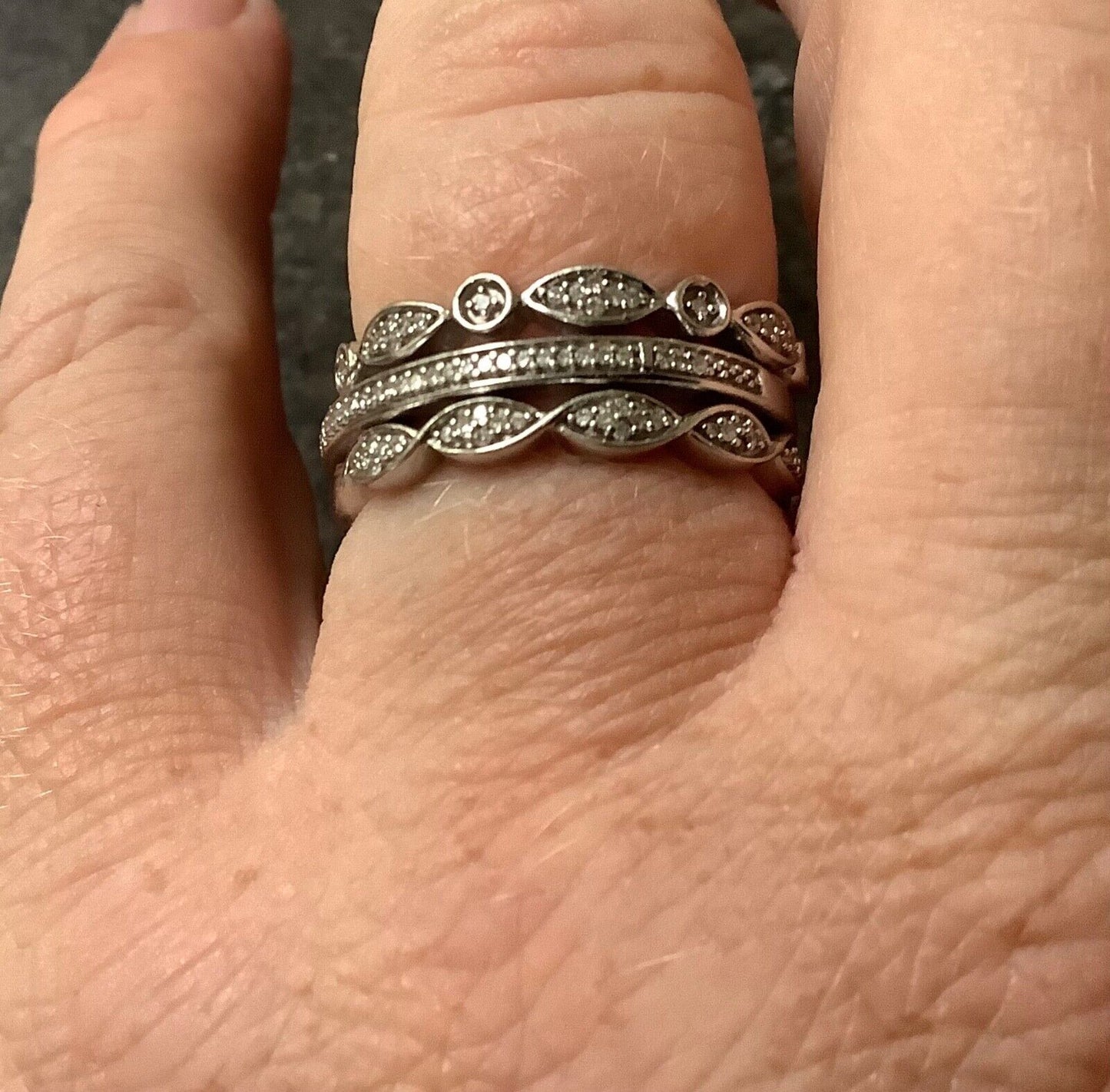 9ct white gold 0.15ct natural diamond 3 stacking rings size O1/2 - P RRP £699