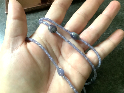 Long Natural Tanzanite bead necklace with 10ct yellow gold clasp 31.5” (80cm)