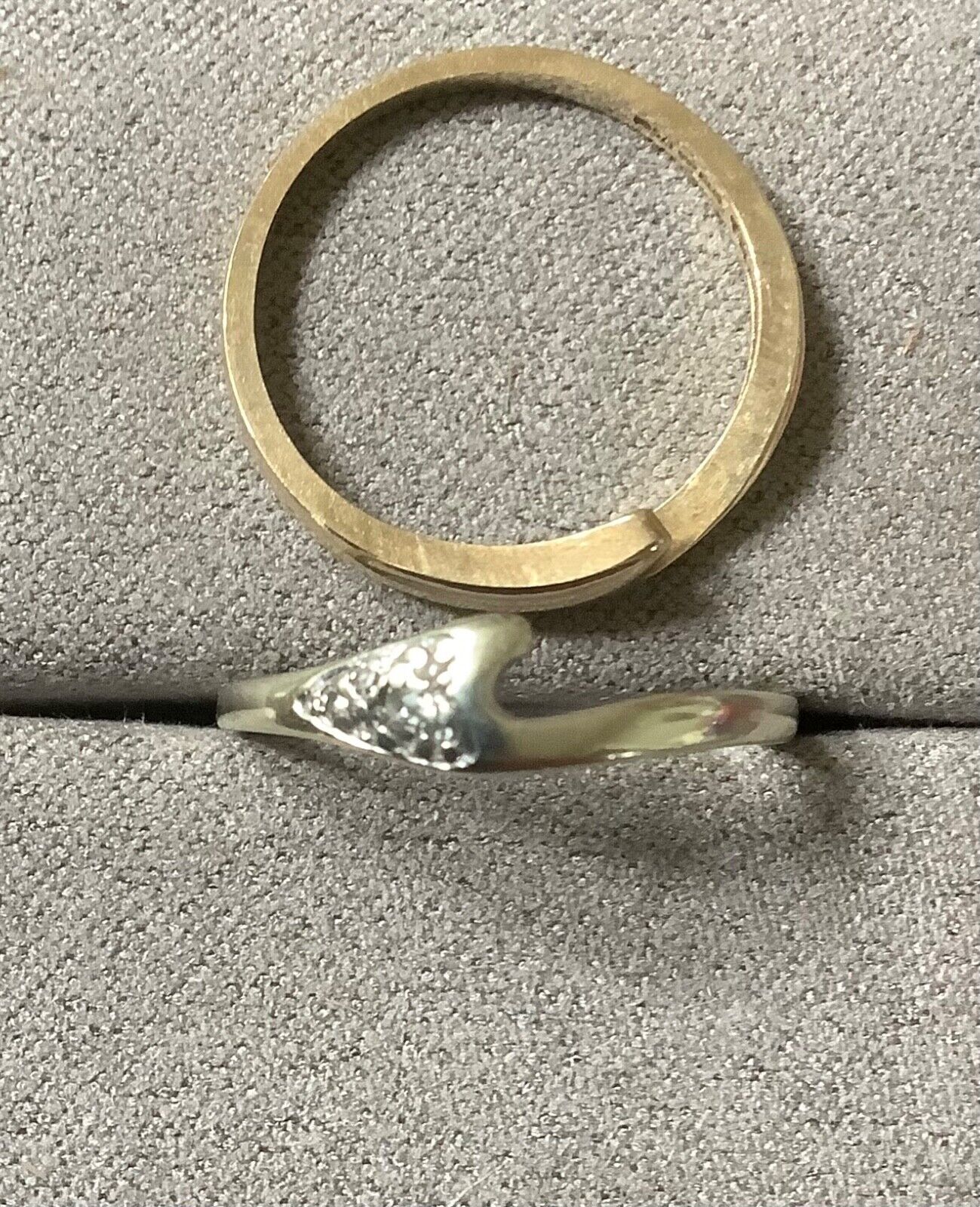 9ct interlinked yellow and white gold rings with diamonds size L1/2-M 2 rings