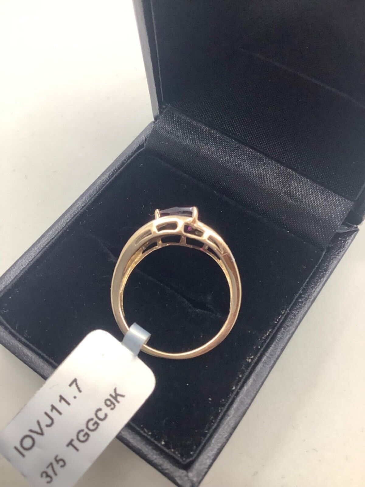 9ct natural rhodolite garnet & natural diamond yellow gold ring N1/2 hallmarked