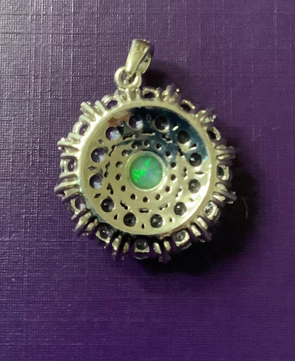 925 Tanzanite Opal and zircon cluster pendant 3x2.3cm sterling silver TGGC