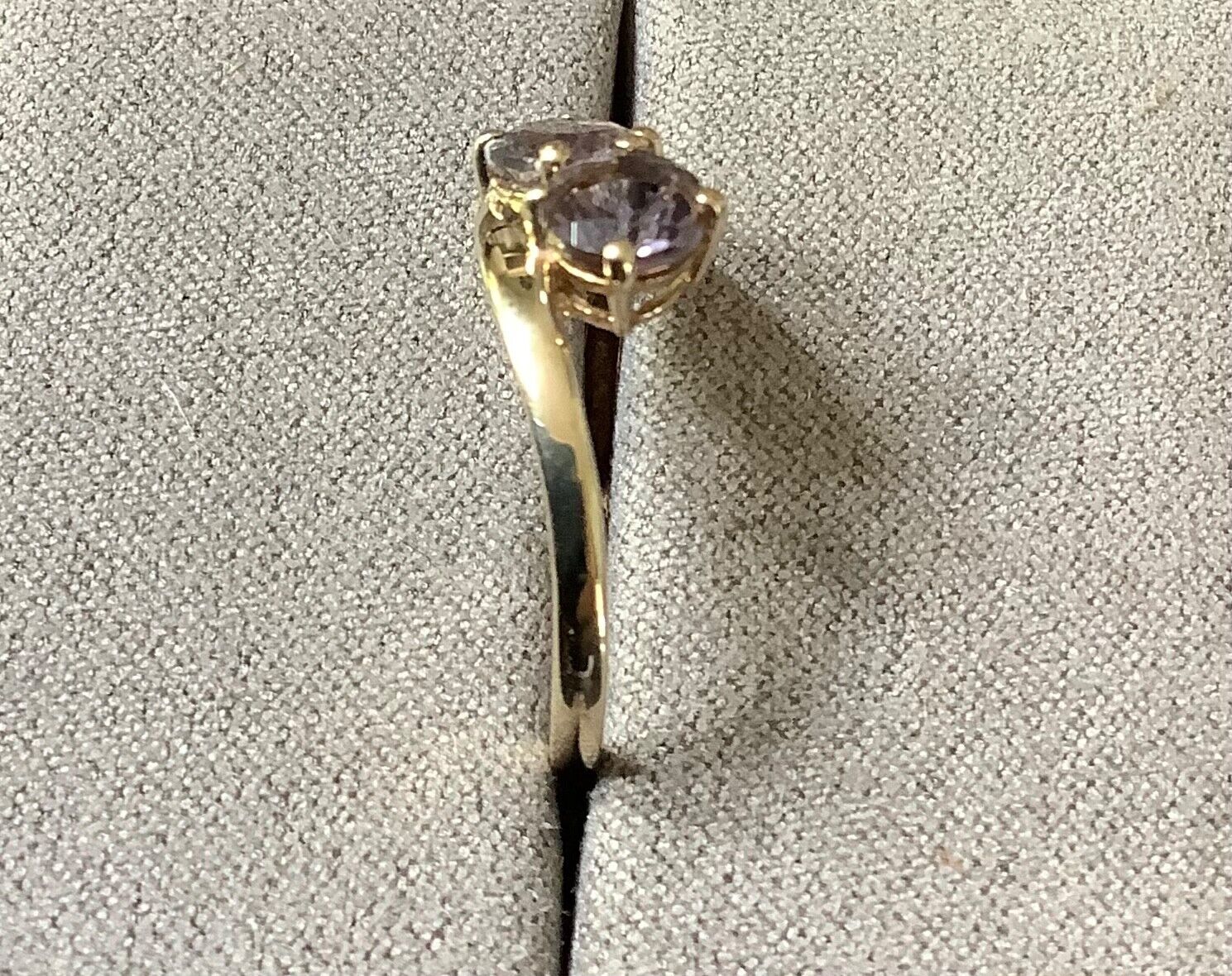Stunning 9ct purple gemstone iolite? Toi et Moi ring size P yellow gold