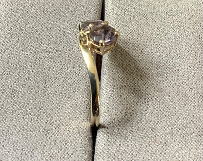 Stunning 9ct purple gemstone iolite? Toi et Moi ring size P yellow gold