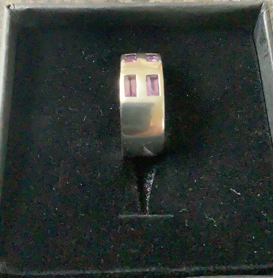 925 silver amethyst baguette cut natural ring size K1/2 7mm wide