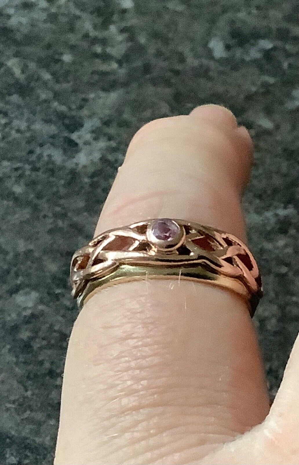 Clogau 9ct Pink Sapphire Celtic Lovers Weave ring size M yellow and rose gold