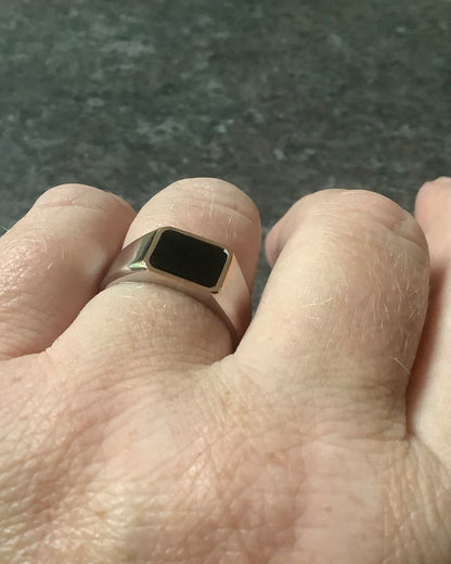 Clogau Black Onyx signet ring Unisex mens ladies Q silver & rose gold RRP £189
