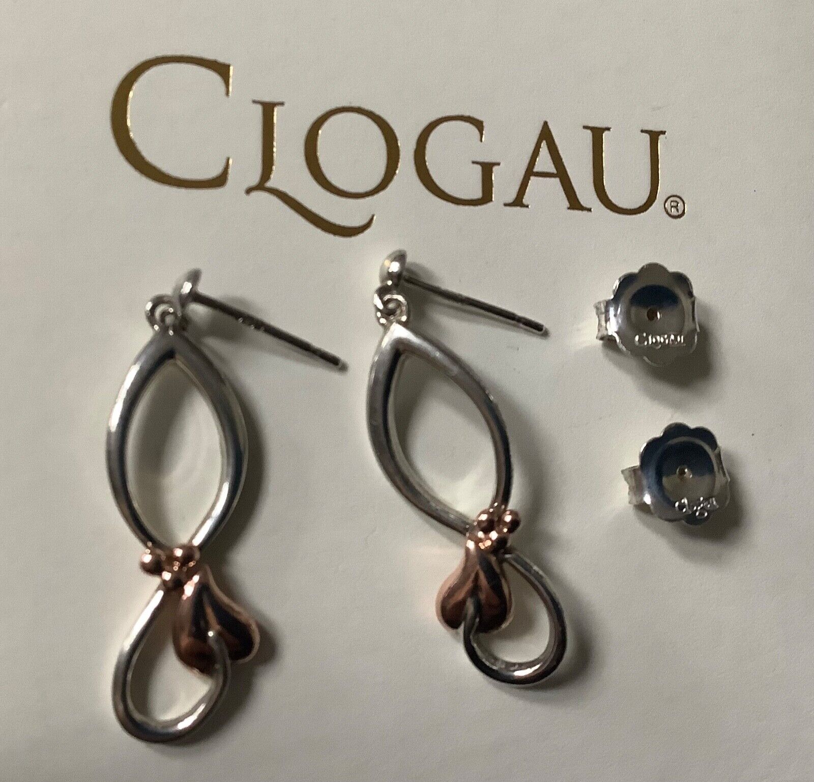 Clogau Tree of Life drop earrings silver and rose gold
