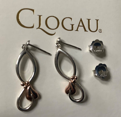 Clogau Tree of Life drop earrings silver and rose gold