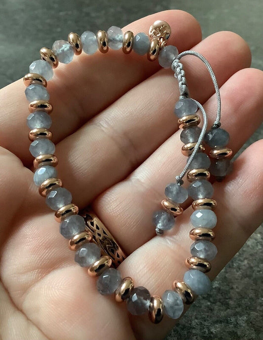 Lola Rose faceted grey bead semi-precious gemstone adjustable bracelet rose gold