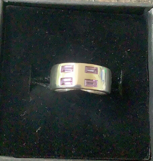 925 silver amethyst baguette cut natural ring size K1/2 7mm wide