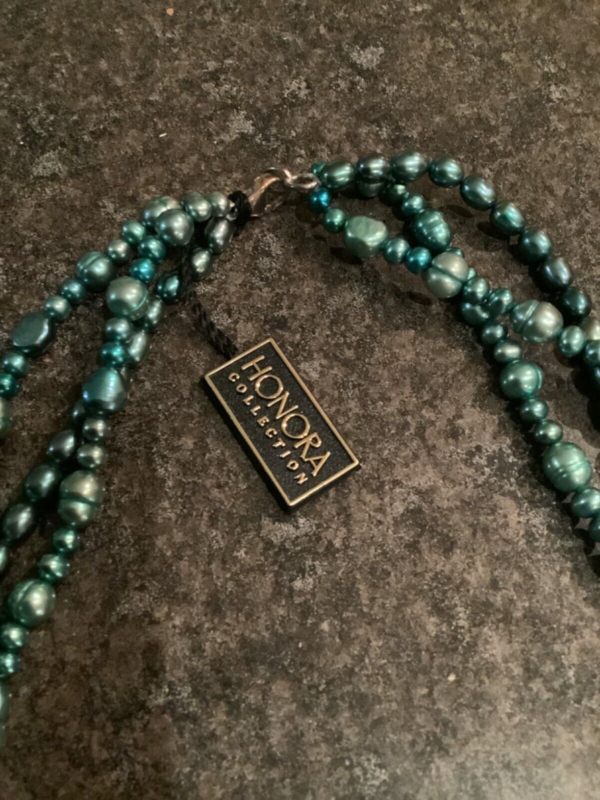 Honora Pearls 3 row cultured pearl necklace with silver clasp 17.5" green