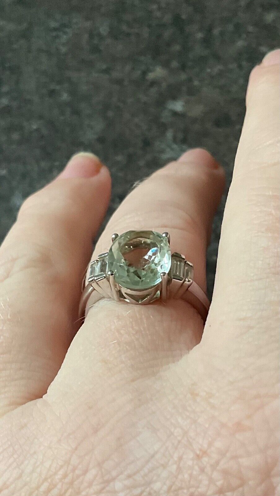 925 Green Amethyst & Zircon oval and baguette cut ring P1/2 sterling silver