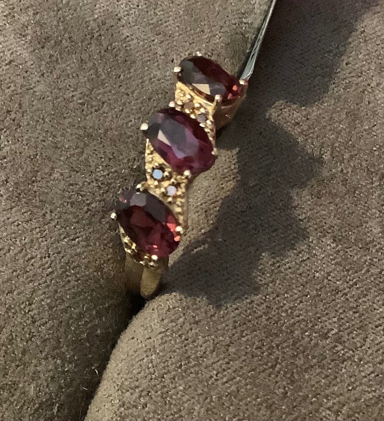 9ct rhodolite garnet and cognac diamond ring size N1/2 yellow gold