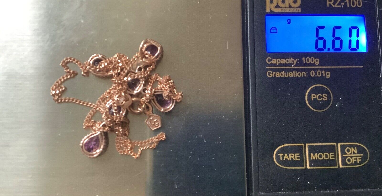 Clogau 9ct Amethyst and Diamond rose gold cross pendant necklace 18"
