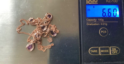 Clogau 9ct Amethyst and Diamond rose gold cross pendant necklace 18"