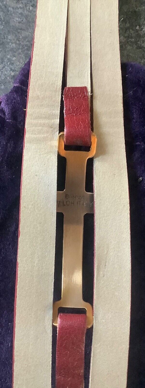 BRONZE MILOR ITALY red leather cross bracelet magnetic clasp