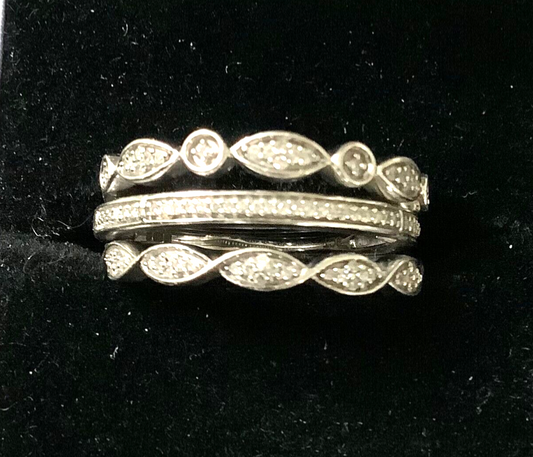 9ct white gold 0.15ct natural diamond 3 stacking rings size O1/2 - P RRP £699