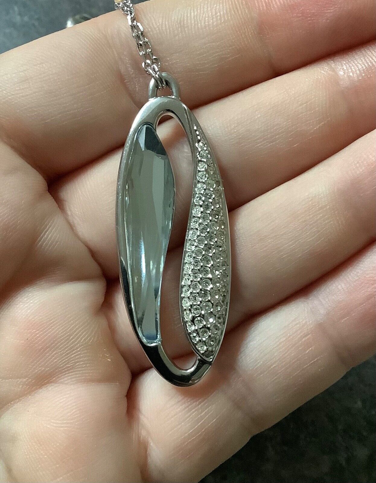 Swarovski crystal clear stone large oval pendant necklace