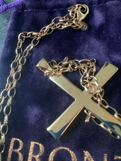 BRONZE MILOR ITALY Large cross pendant on 31" belcher chain rose gold tone