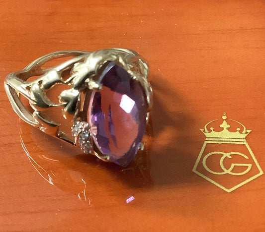 Clogau 9ct Ar Dan Amethyst and Diamond Tree of Life ring P yellow & rose gold