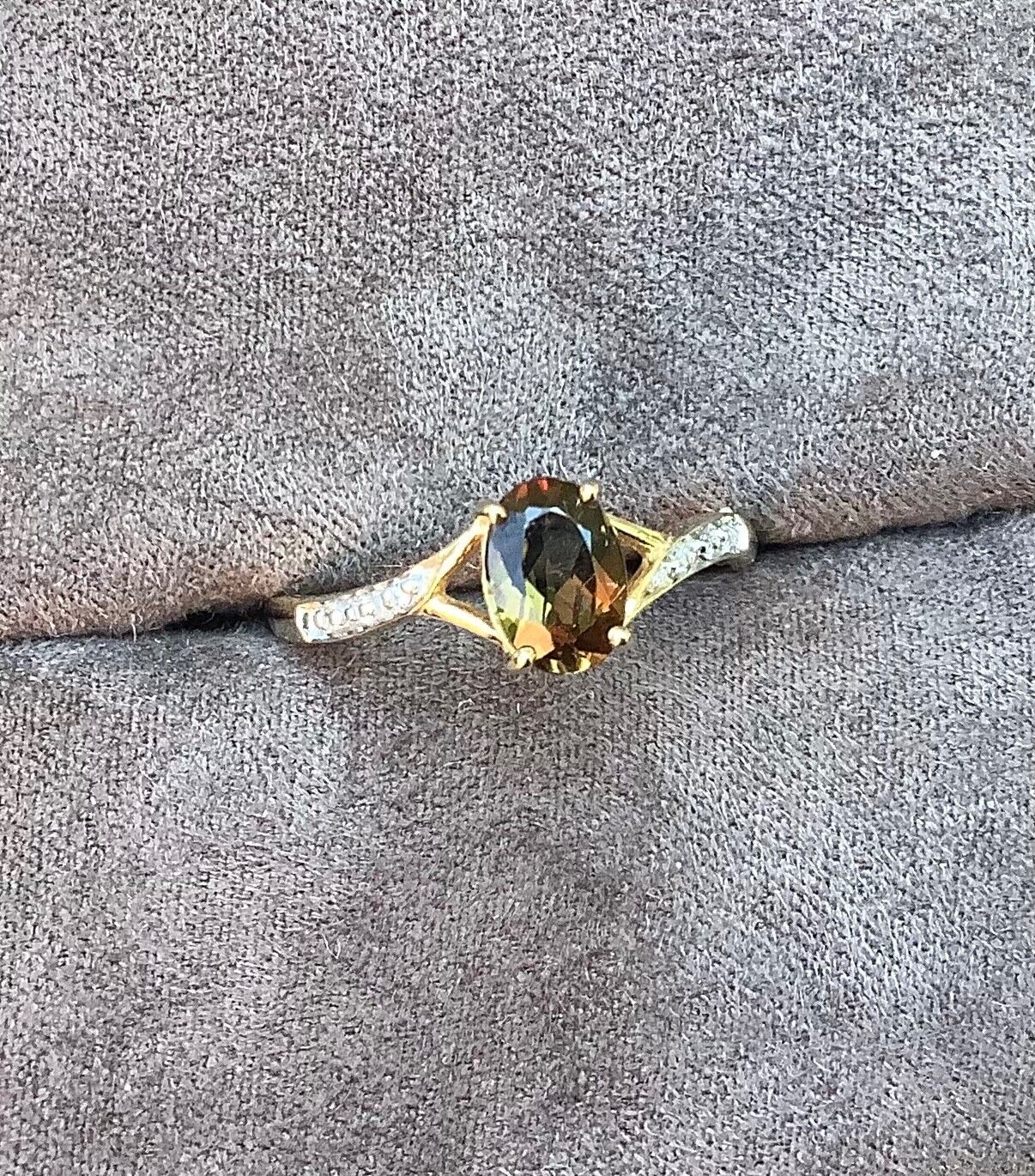 9ct Andalusite and diamond ring size N1/2 yellow gold hallmarked