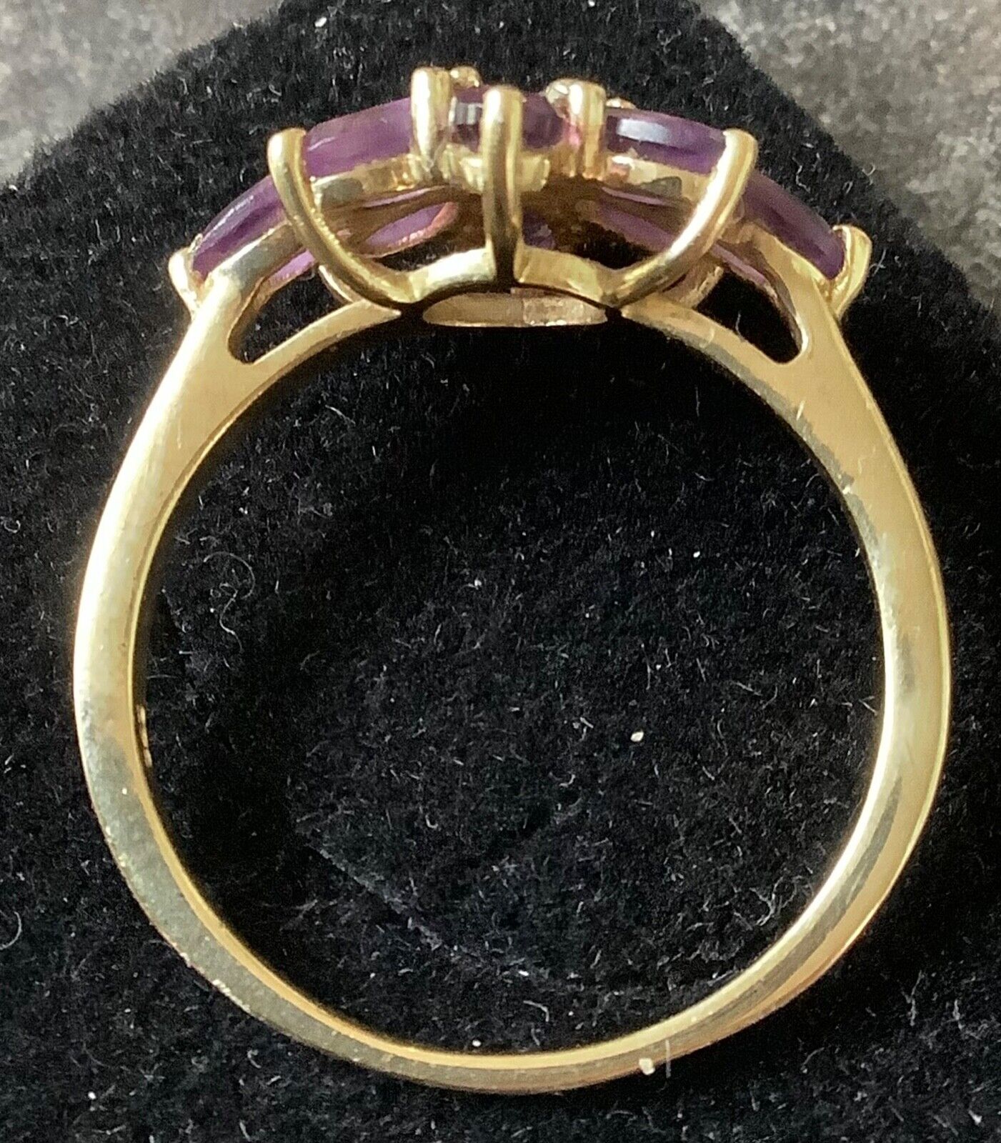 Amethyst and clear stone gold plated 925 silver floral ring T