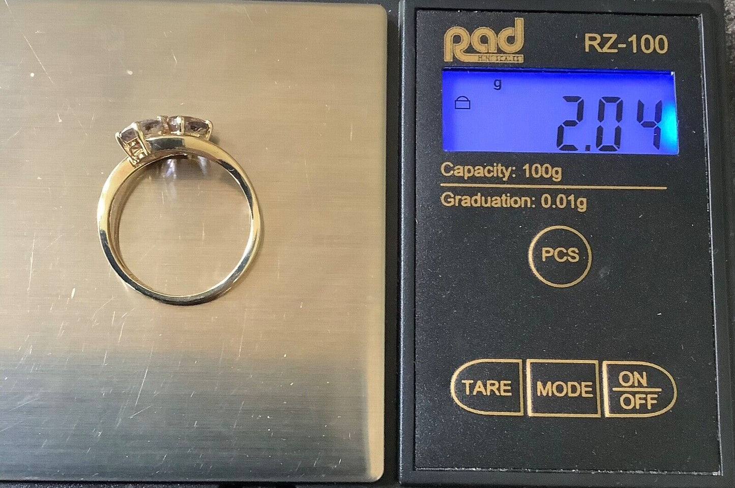 Stunning 9ct purple gemstone iolite? Toi et Moi ring size P yellow gold