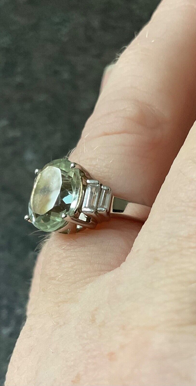 925 Green Amethyst & Zircon oval and baguette cut ring P1/2 sterling silver