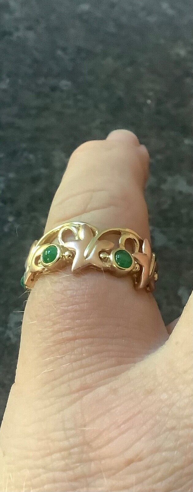 Clogau 9ct Emerald cabochon Lady of Caerphilly ivy ring N yellow & rose gold
