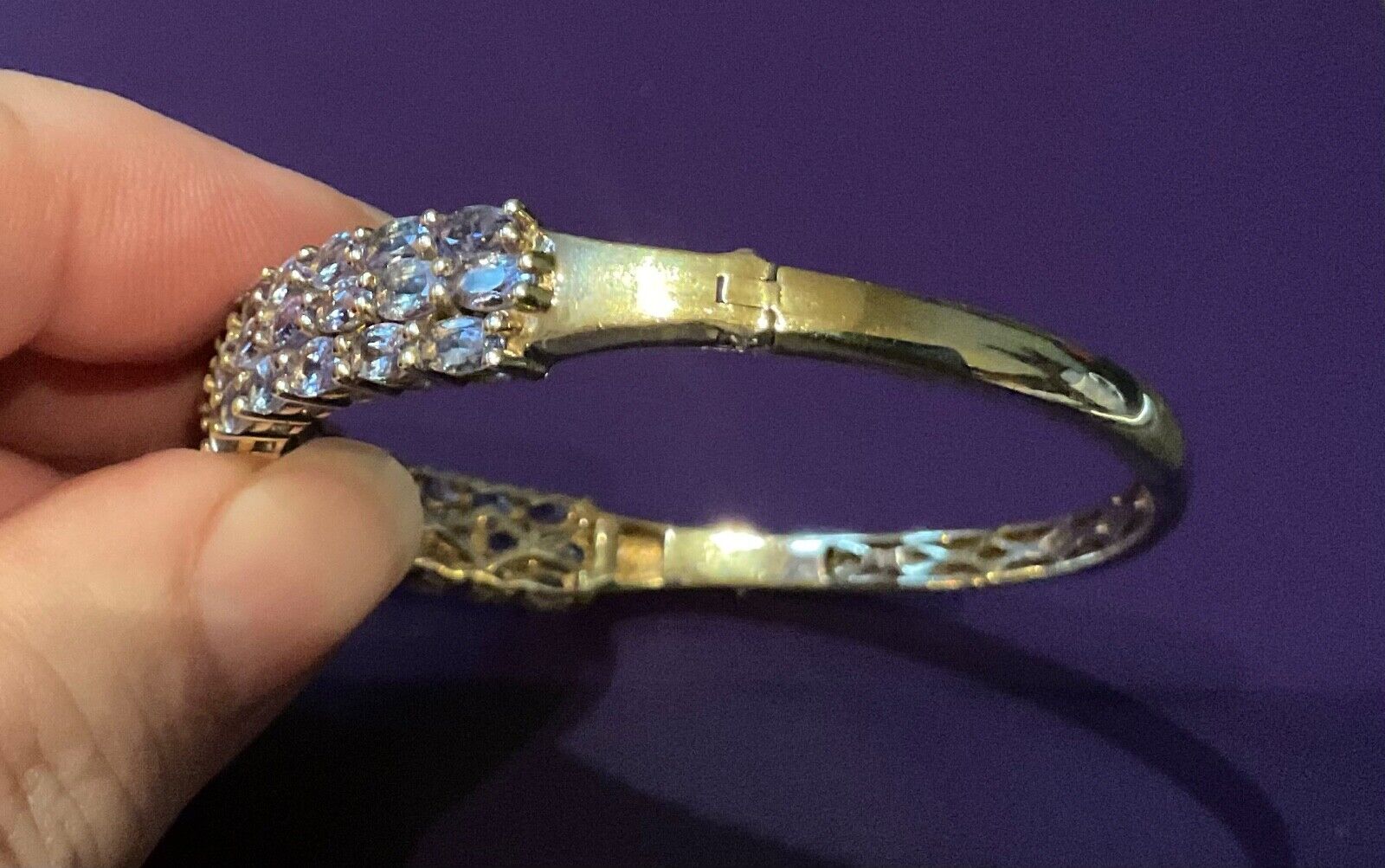 Tanzanite triple row gold overlay silver bangle bracelet TJC 925
