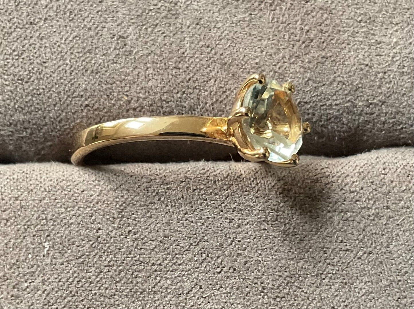 Green Amethyst gold overlay silver fancy cut solitare ring size P1/2 925