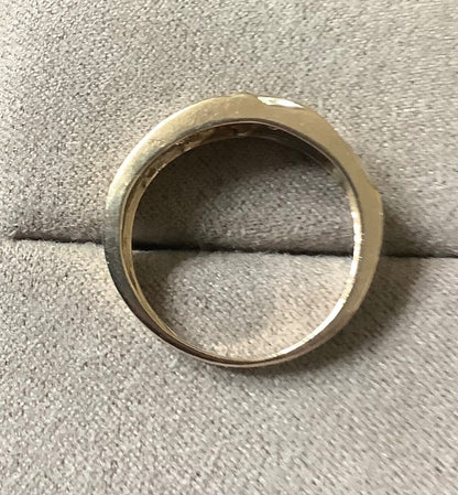 9ct Black diamond yellow and white gold channel set band ring size P1/2