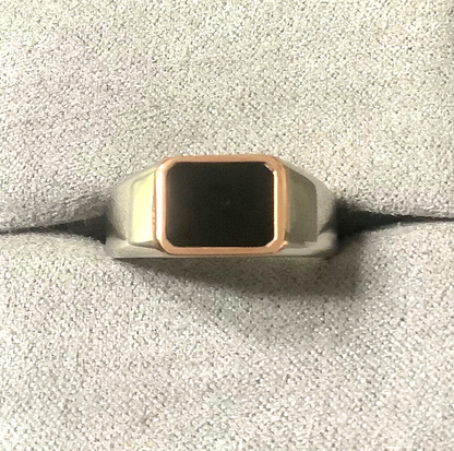 Clogau Black Onyx signet ring Unisex mens ladies Q silver & rose gold RRP £189