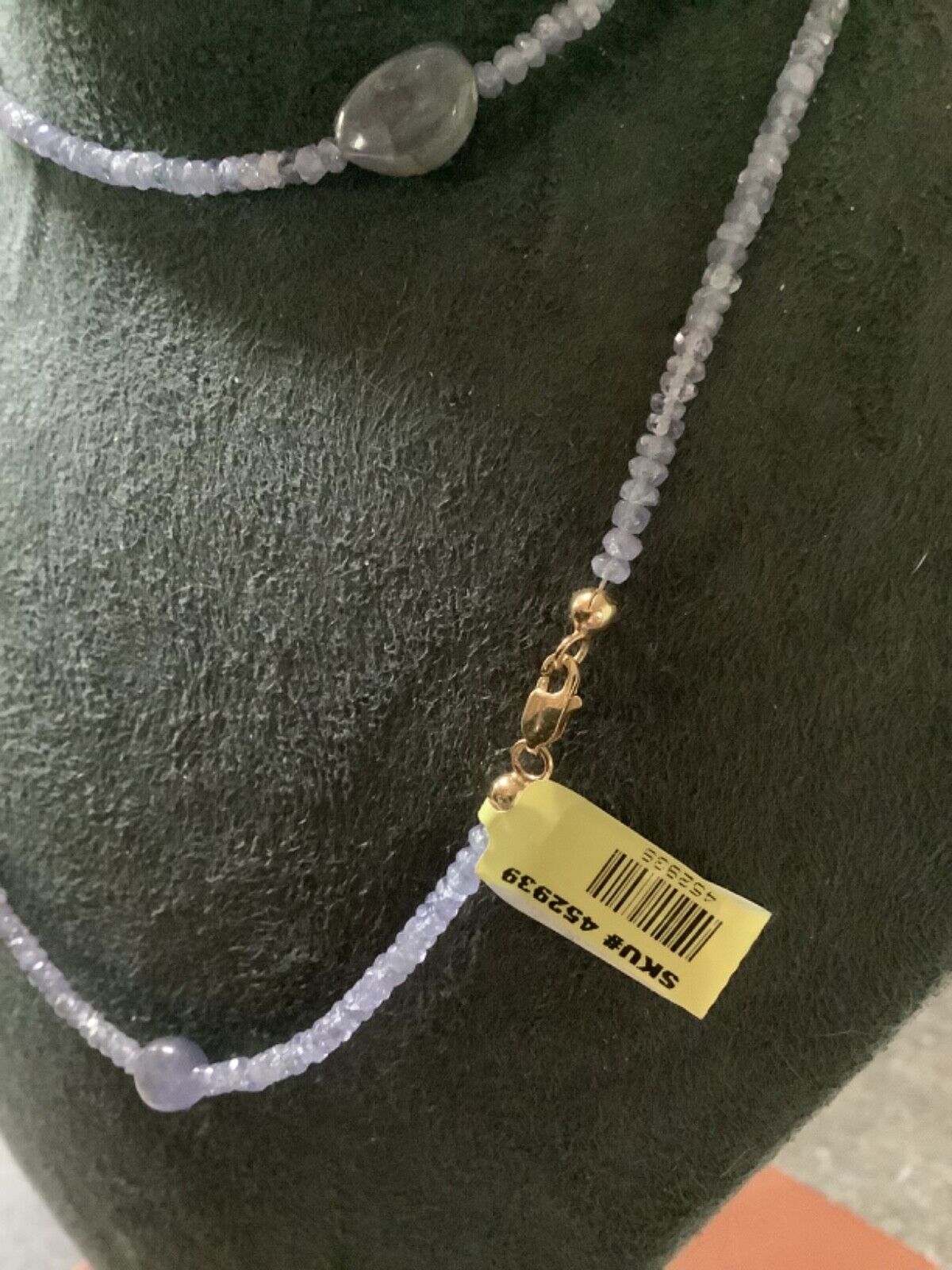 Long Natural Tanzanite bead necklace with 10ct yellow gold clasp 31.5” (80cm)