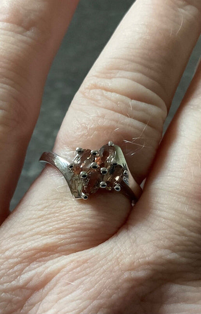 925 Andalusite oval cut cluster bypass ring size P1/2 sterling silver